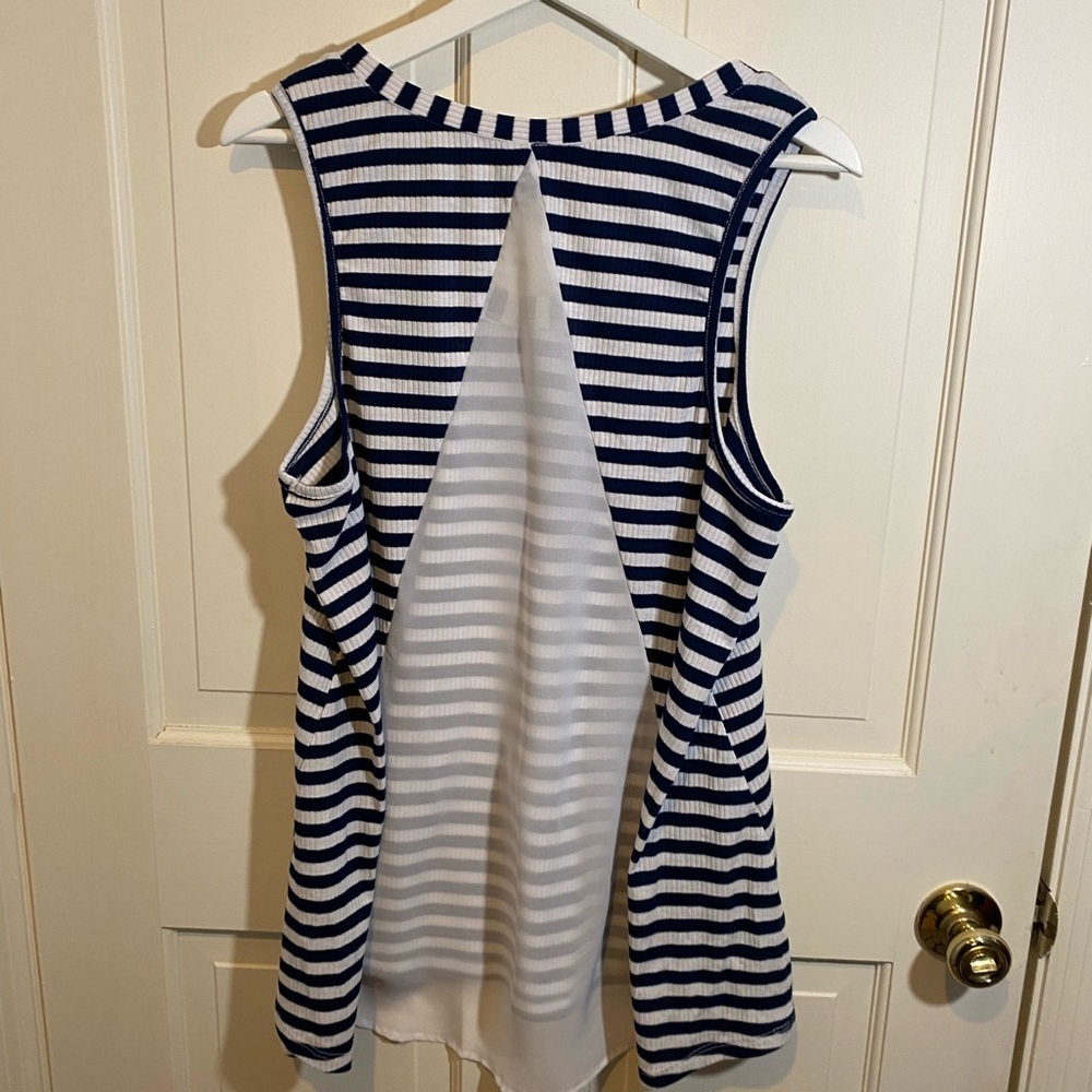 Torrid Blue Striped Ribbed Tank with Sheer Back SIZE 0 - Picture 2 of 4